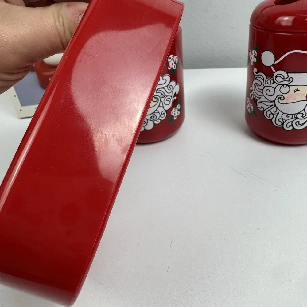 Vtg 90s Saturday Knight Ltd Santa Bathroom Set 3pc‎ Soap Dish Tumbler Holder USA